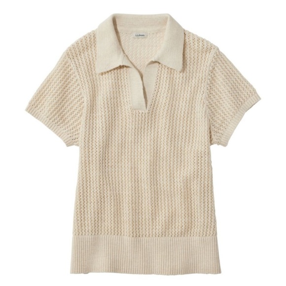 L.L. Bean Women’s Organic Cotton Slub Pointelle Sweater, Polo Preppy Small - Picture 2 of 11